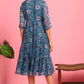Janasya Blue Poly Georgette Floral Flared Western Dress | Swadesiicart