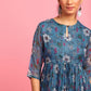 Janasya Blue Poly Georgette Floral Flared Western Dress | Swadesiicart