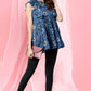 Janasya Women's Blue Poly Georgette Floral Print Gathered Top | Swadesiicart