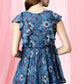Janasya Women's Blue Poly Georgette Floral Print Gathered Top | Swadesiicart