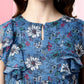 Janasya Women's Blue Poly Georgette Floral Print Gathered Top | Swadesiicart