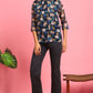 Janasya Women's Navy Blue Poly Georgette Floral Print Regular Top | Swadesiicart