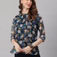 Janasya Women's Navy Blue Poly Georgette Floral Print Regular Top | Swadesiicart