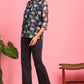 Janasya Women's Navy Blue Poly Georgette Floral Print Regular Top | Swadesiicart