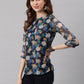 Janasya Women's Navy Blue Poly Georgette Floral Print Regular Top | Swadesiicart