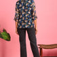 Janasya Women's Navy Blue Poly Georgette Floral Print Regular Top | Swadesiicart