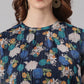 Janasya Women's Navy Blue Poly Georgette Floral Print Regular Top | Swadesiicart