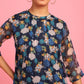 Janasya Women's Navy Blue Poly Georgette Floral Print Regular Top | Swadesiicart