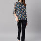 Janasya Women's Navy Blue Poly Georgette Floral Print Regular Top | Swadesiicart