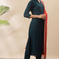 Janasya Women's Teal Rayon Solid Kurta With Pant And Dupatta | Swadesiicart