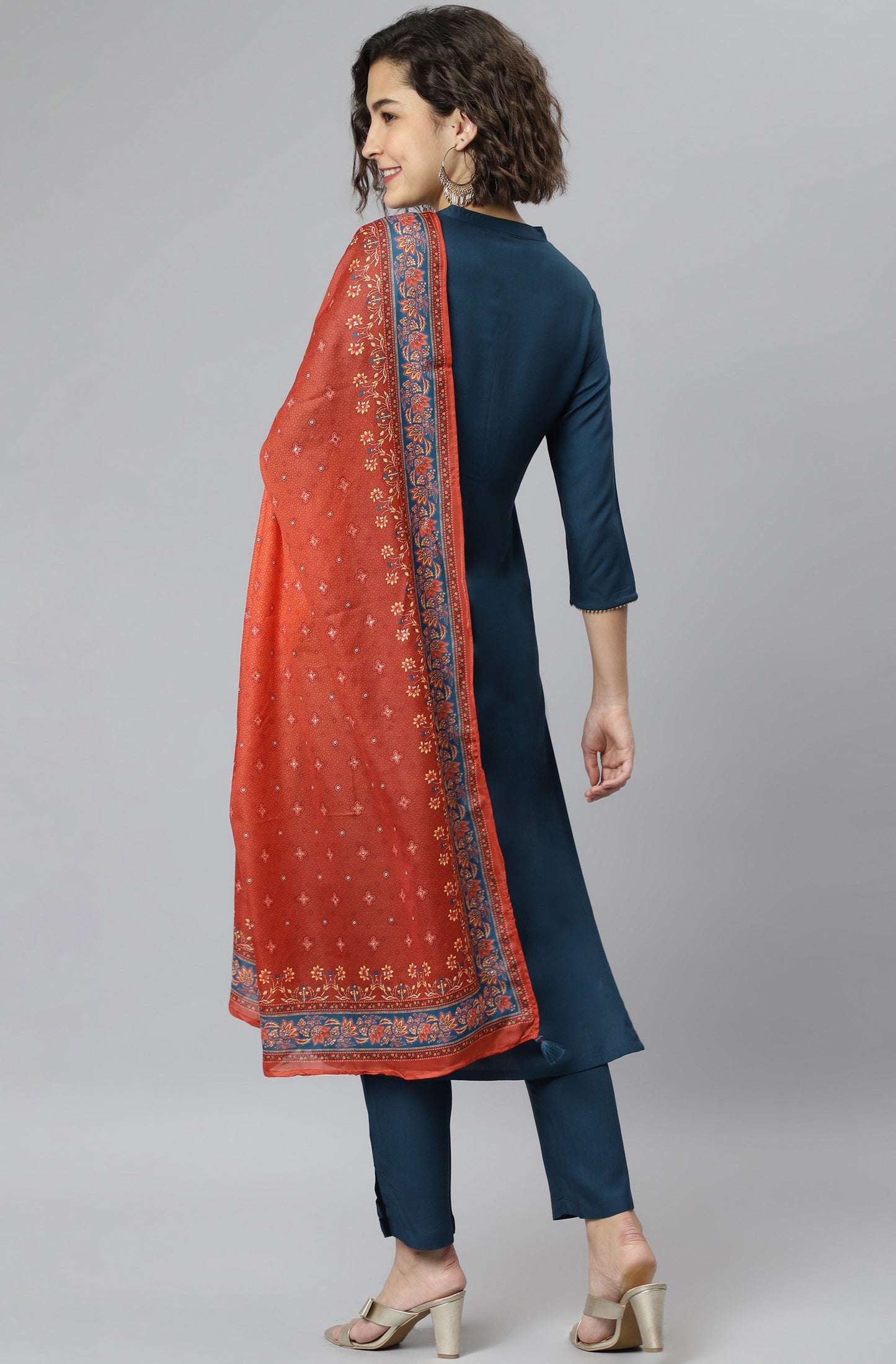Janasya Women's Teal Rayon Solid Kurta With Pant And Dupatta | Swadesiicart