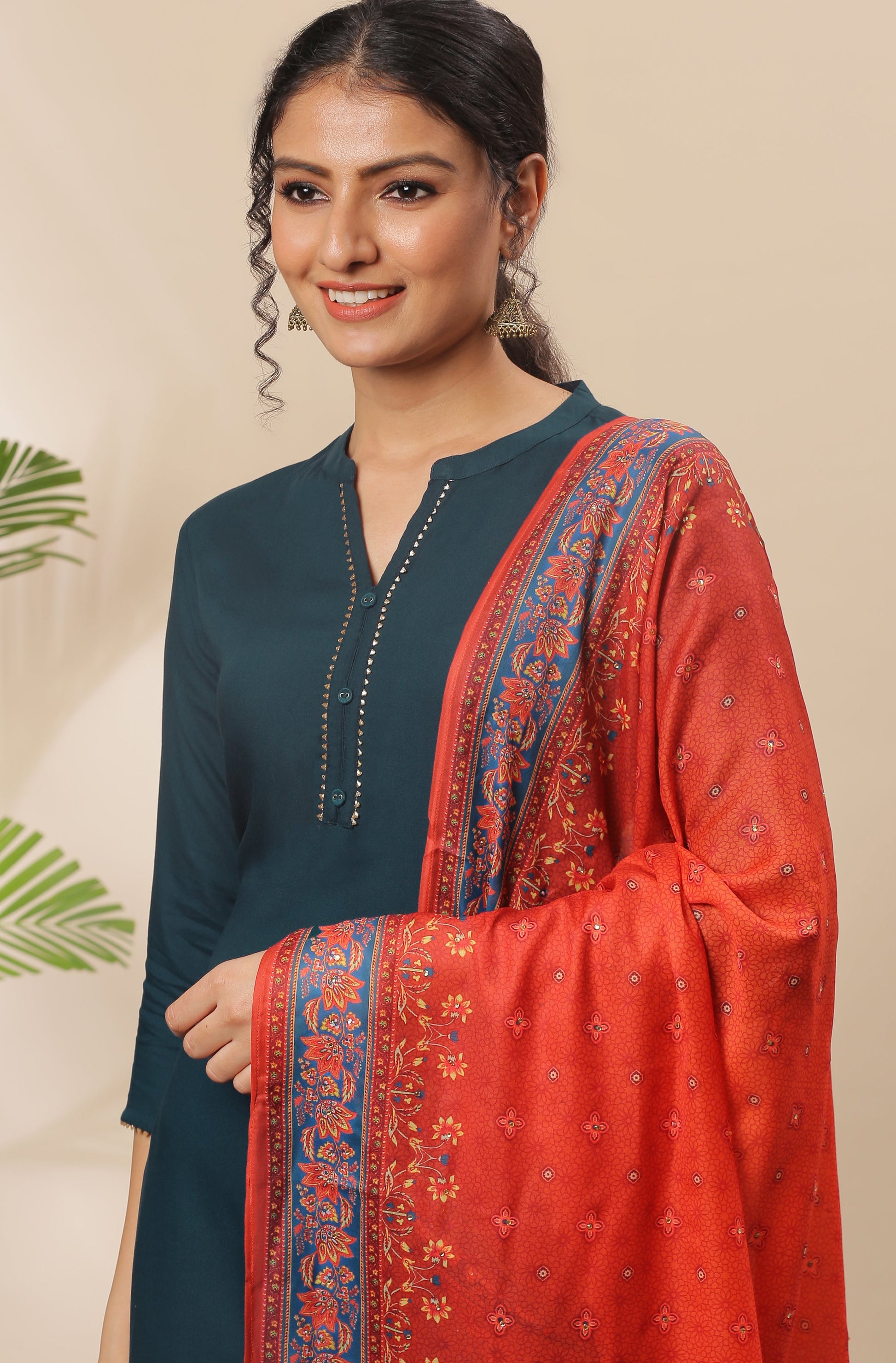 Janasya Women's Teal Rayon Solid Kurta With Pant And Dupatta | Swadesiicart
