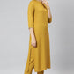 Janasya Women's Mustard Rayon Solid Kurta With Pant And Dupatta | Swadesiicart