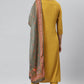 Janasya Women's Mustard Rayon Solid Kurta With Pant And Dupatta | Swadesiicart