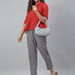 Janasya Women's Red Kota Doria Embellished Gathered Top | Swadesiicart