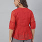 Janasya Women's Red Kota Doria Embellished Gathered Top | Swadesiicart
