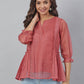 Janasya Women's Old Rose Kota Doria Solid Panelled Top | Swadesiicart