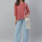 Janasya Women's Old Rose Kota Doria Solid Panelled Top | Swadesiicart