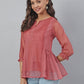 Janasya Women's Old Rose Kota Doria Solid Panelled Top | Swadesiicart