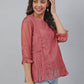 Janasya Women's Old Rose Kota Doria Solid Panelled Top | Swadesiicart