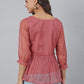 Janasya Women's Old Rose Kota Doria Solid Panelled Top | Swadesiicart