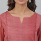 Janasya Women's Old Rose Kota Doria Solid Panelled Top | Swadesiicart