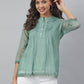 Janasya Women's Green Kota Doria Embellished Regular Top | Swadesiicart