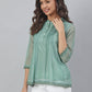 Janasya Women's Green Kota Doria Embellished Regular Top | Swadesiicart