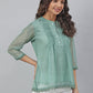 Janasya Women's Green Kota Doria Embellished Regular Top | Swadesiicart