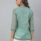 Janasya Women's Green Kota Doria Embellished Regular Top | Swadesiicart