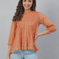 Janasya Women's Rust Kota Doria Solid Panelled Top | Swadesiicart