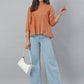 Janasya Women's Rust Kota Doria Solid Panelled Top | Swadesiicart