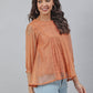 Janasya Women's Rust Kota Doria Solid Panelled Top | Swadesiicart
