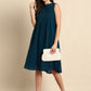 Janasya Women's Teal Cotton Solid A-line Western Dress | Swadesiicart