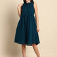 Janasya Women's Teal Cotton Solid A-line Western Dress | Swadesiicart