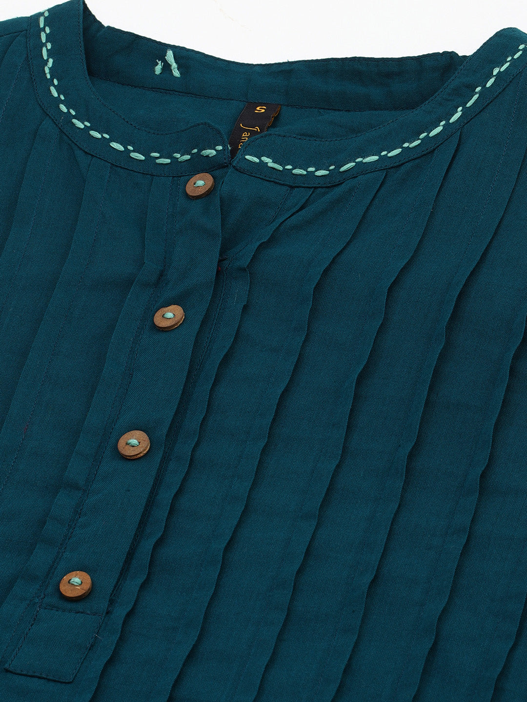 Janasya Women's Teal Cotton Solid A-line Western Dress | Swadesiicart