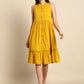 Janasya Women's Mustard Cotton Solid Flared Western Dress | Swadesiicart