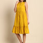 Janasya Women's Mustard Cotton Solid Flared Western Dress | Swadesiicart