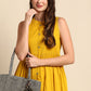 Janasya Women's Mustard Cotton Solid Flared Western Dress | Swadesiicart