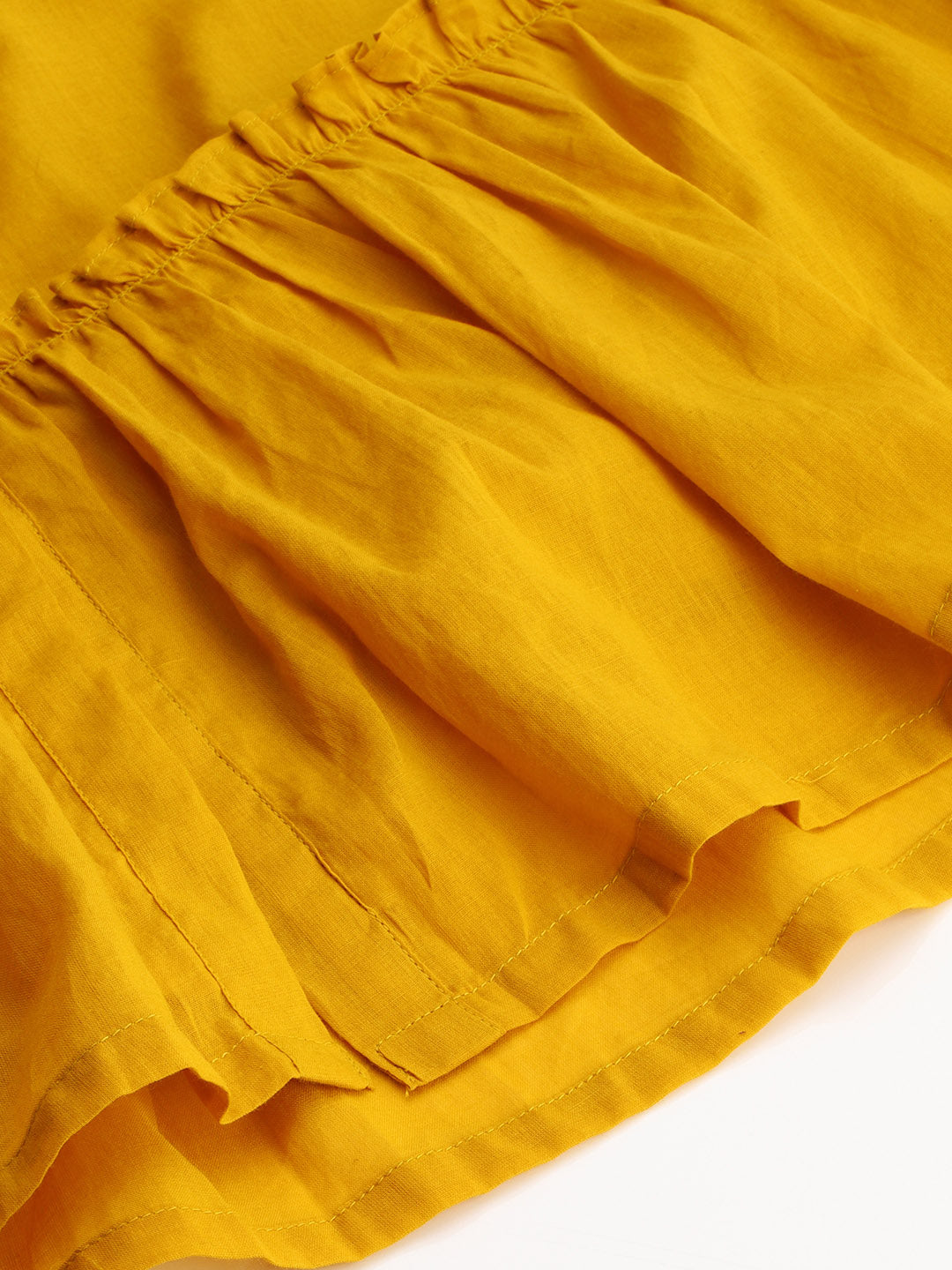 Janasya Women's Mustard Cotton Solid Flared Western Dress | Swadesiicart