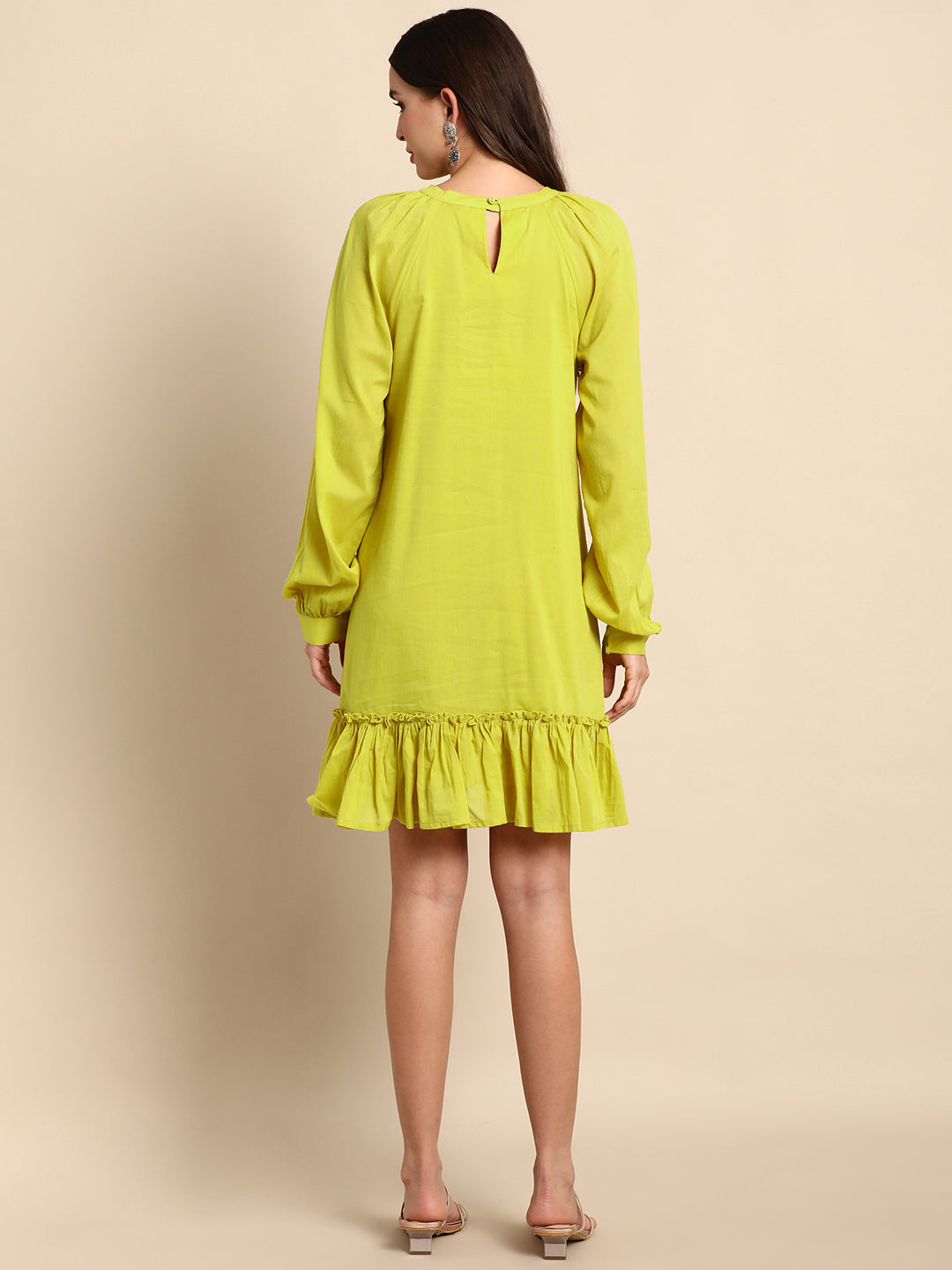 Janasya Women's Mustard Cotton Solid Drop-Waist Western Dress | Swadesiicart