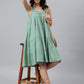 Janasya Women's Mint Green Cotton Solid Flared Western Dress | Swadesiicart