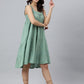 Janasya Women's Mint Green Cotton Solid Flared Western Dress | Swadesiicart