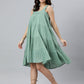 Janasya Women's Mint Green Cotton Solid Flared Western Dress | Swadesiicart