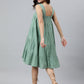 Janasya Women's Mint Green Cotton Solid Flared Western Dress | Swadesiicart