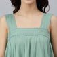 Janasya Women's Mint Green Cotton Solid Flared Western Dress | Swadesiicart