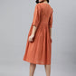 Janasya Women's Coral Orange Cotton Solid Flared Western Dress | Swadesiicart