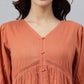 Janasya Women's Coral Orange Cotton Solid Flared Western Dress | Swadesiicart