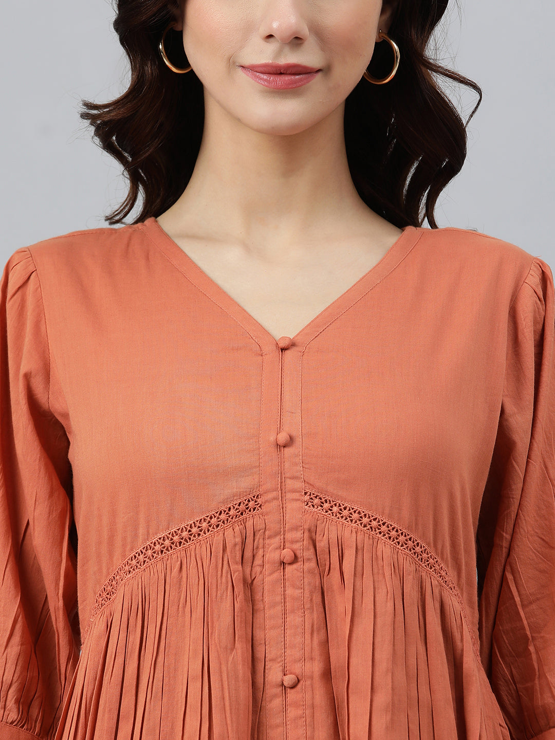 Janasya Women's Coral Orange Cotton Solid Flared Western Dress | Swadesiicart
