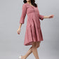 Janasya Women's Coral Pink Cotton Solid Flared Western Dress | Swadesiicart